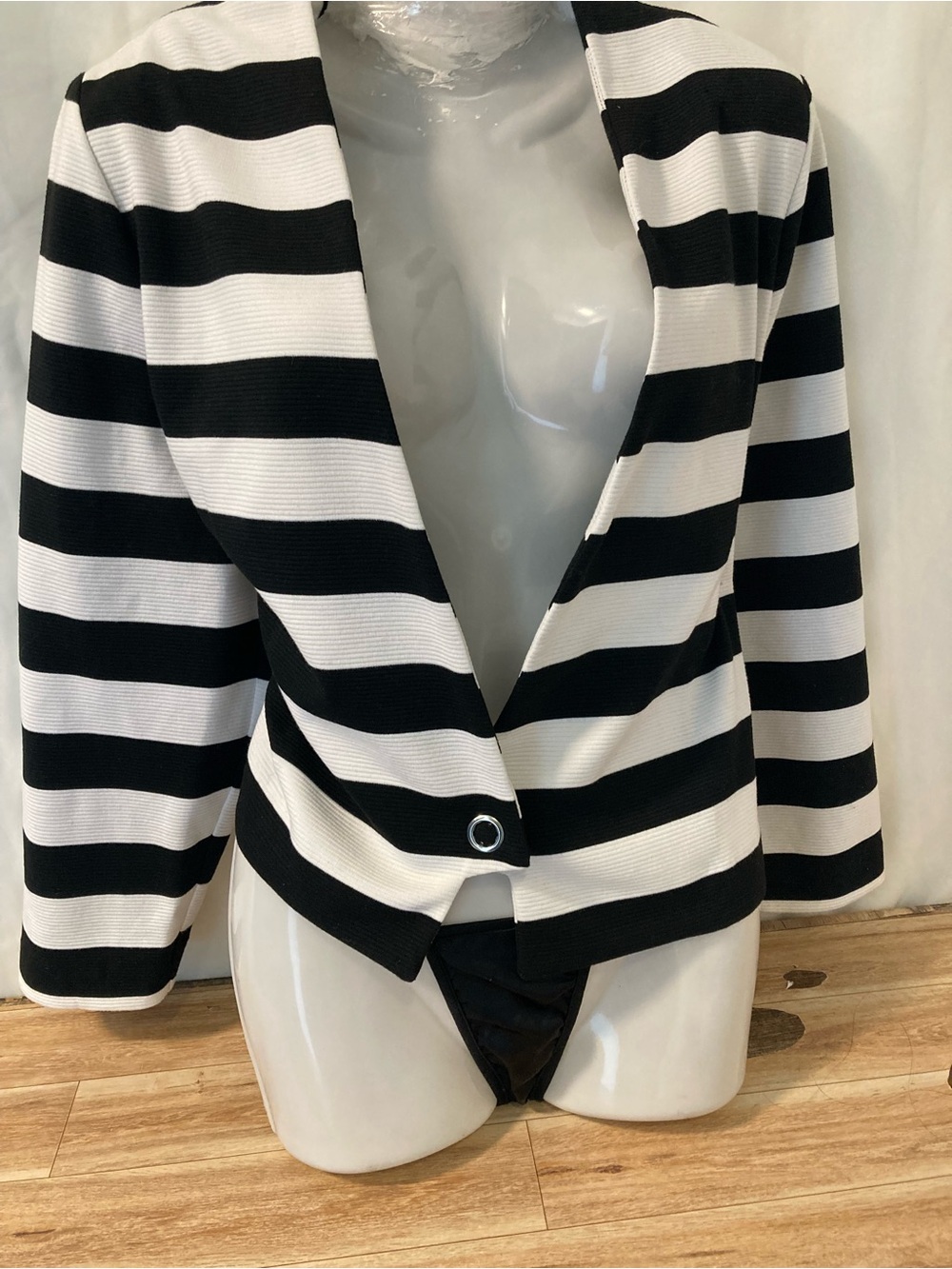 Michel Studio Black White Striped Open Blazer Jacket Women’s Plus Size 16